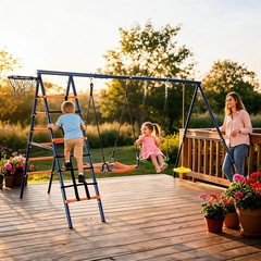 550lb Metal Swing Set Heavy Duty Frame Kids Adult Backyard Playset with 3 Swings