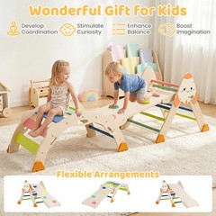 Climbing Toy Set w/ Arch, Foldable Ladder & Wooden Indoor Playground Jungle Gym