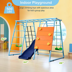 6-in-1 Indoor Climbing Dome Playset with Slide, Swings, and Monkey Bars