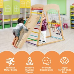 6-in-1 Wood Jungle Gym Montessori Climbing Play Set w/Double-sided Ramp Colorful