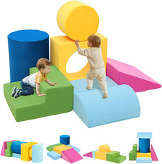 Toddler Climbing Toys Indoor, 7-Piece Colourful Foam Climbing Blocks, Soft Play