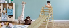 Pikler Triangle Ladder with Ramp & Slide, Foldable Wood Climber for Toddlers