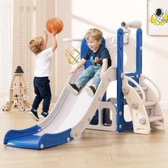 Toddler Slide, 6 in 1 Kids Indoor Slide for Toddlers 1-3, Baby Blue&gray