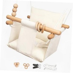 Baby Swing Outdoor Indoor Toddler Swing Seat with Safety Belt, Canvas Cream