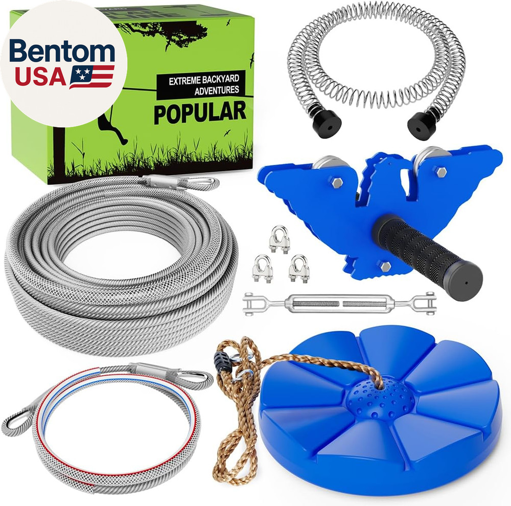 Zip Line Kits for Backyard 98FT, Zip Lines for Kid and Adult, Included Swing Sea