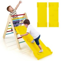 3-in-1 Wooden Climbing Triangle Set Adjustable Ramp Gift Kids With Sliding Board