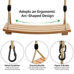 Beech Wood Tree Swing Seat Hanging Swing Seat 16.5″x 7.9″x 0.6″, Adjustable R…