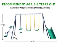 Metal Playground Swing Set Outdoor Kids Backyard Play w/Slide, Glider & Slide