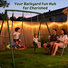 440lb 2 Seats Metal Swing Set Backyard Heavy-Duty Playset Kids Adults Swing Set