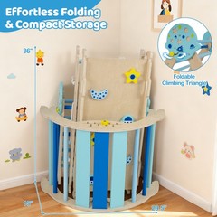 Spaceman Theme Wooden Montessori Climbing Set w/Arch Ramp Climbing Rope & Ladder