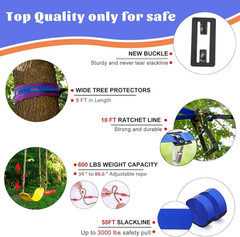 Ninja Warrior Obstacle Course for Kids Backyard-65Ft Slackline Kit with 13 Obsta