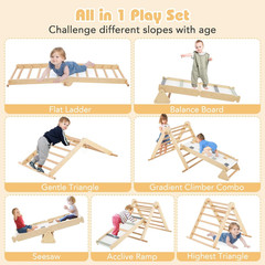 Pikler Triangle Set 7 in 1 Climbing Toys for Toddlers Foldable Baby Wood Montess