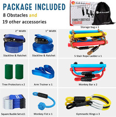 Ninja Warrior Kids Obstacle Course – 56Ft Slackline with 8 Fun Accessories