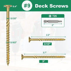 Deck Screws 3 Inch Wood Screws 100 Pcs, #9 X 3 Rust Resistant Construction Torx