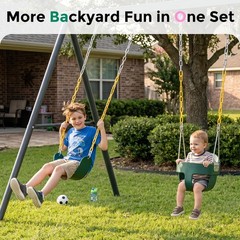 Toddler Swing Set, High Back Full Bucket Swing with Heavy Duty Swing Seat Com…