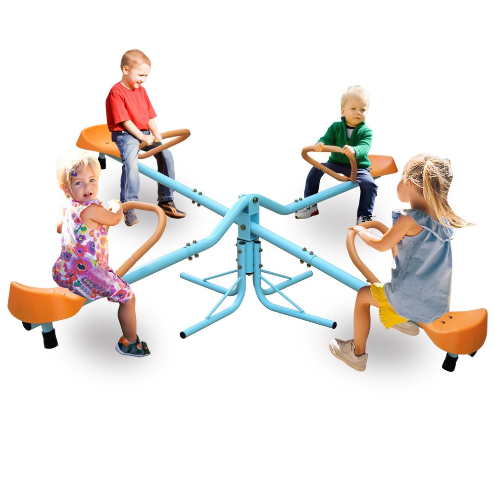 4-Seat 360° Rotating Teeter Totter Kids Seesaw Home Playground Blue Orange