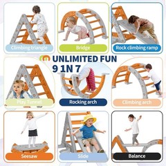 9-in-1 Montessori Pikler Triangle Set with Cushion, Ramp, Arch & Ladder