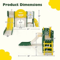 10 in 1 Toddler Slide Set w/Magnetic Whiteboard, Telescope Ring Toss for Ages 3+