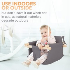 Canvas Baby Swing Seat with 5-Point Safety Belt — Wooden Hanging Toddler Swin…