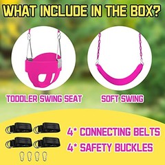 Toddler Bucket Swing Set, High Back Full Enclosed Swing Seat with 4 Rose Red