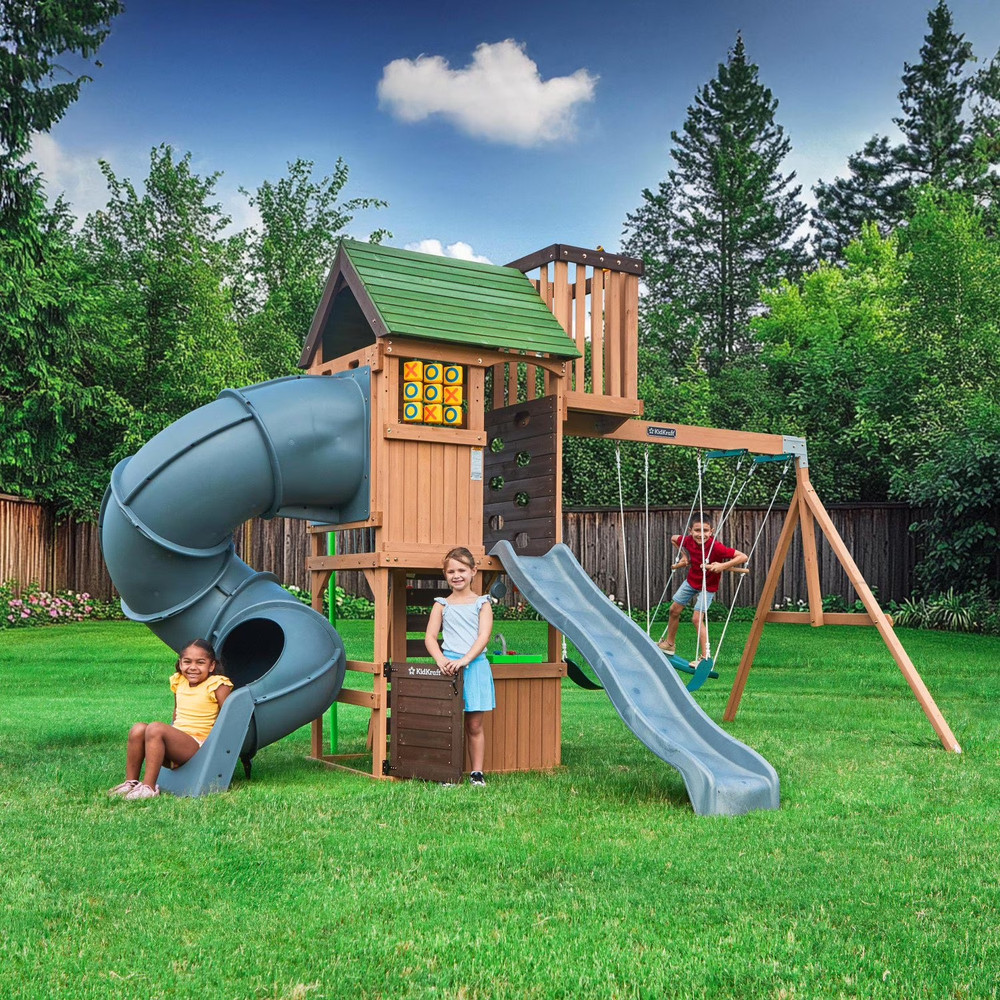 KidKraft Tennyson Twist Wooden Outdoor Swing Set with Surf Swing Free Shipping