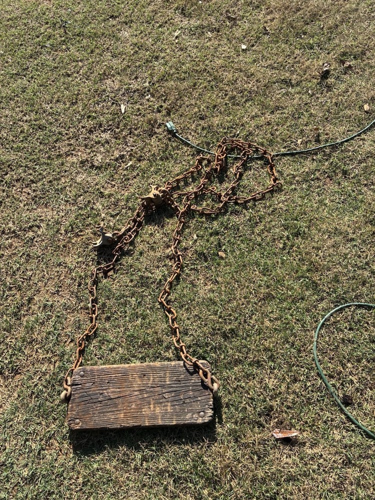 Vintage Playground Swing Cast Iron Hardware Wood Seat & Chains From Country Club