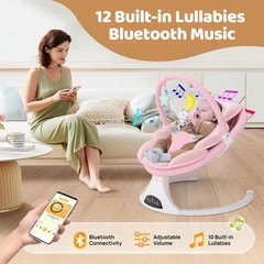 Electric Baby Swing Remote Control 5 Speeds Detachable Seat Pink 0-6M