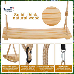2 Pcs Wood Swing Seat Carbonized Hanging Wood Tree Swing with Adjustable Rope An