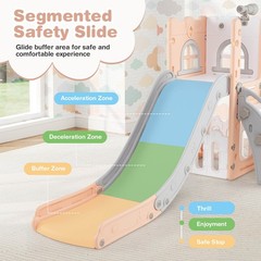 6 in 1 L-shaped Toddle Slide for Toddlers Age 1-3 Baby Slide w/ Basketball Hoop