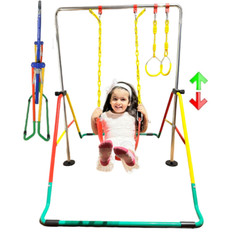 Kids Gymnastics Training Bar 5-in-1 Set + Tumble Mat, Swing Seat, Rings, Horizon
