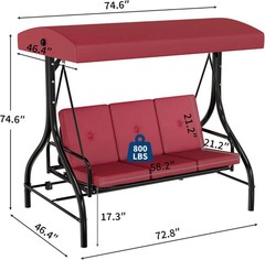 3-Seat Outdoor Porch Swing with Adjustable Canopy, Patio Swing Chair with Stand,