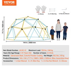 VEVOR Climbing Dome 12FT Geometric Dome Climber Jungle Gym for Kids 3-10 Years