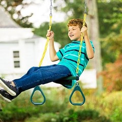 Gym Rings Trapeze Swing Bar Heavy Duty 47″ Chain Swing Set 16″ Green