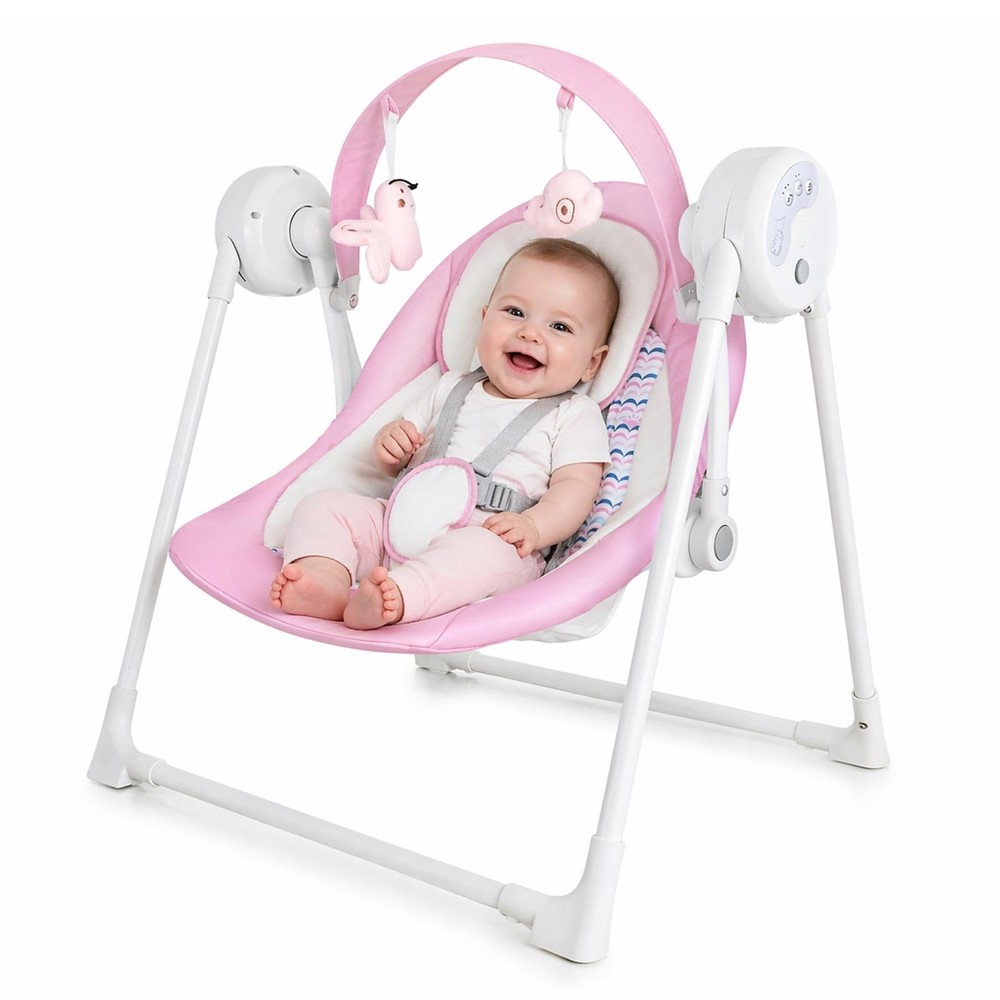 Baby Swing SpaceSaver Ultra-Compact Foldable Infant Swing (Fits in 5.3″ Gaps!…
