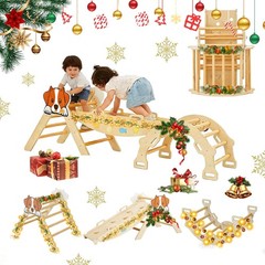 7-in-1 Pikler Triangle Climbing Set Foldable Wooden Toddler Climbing Toys Set