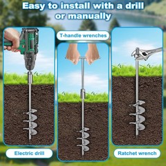 18” Heavy Duty Ground Anchors 10mm Solid Steel with L Bracket, for Trampoline M