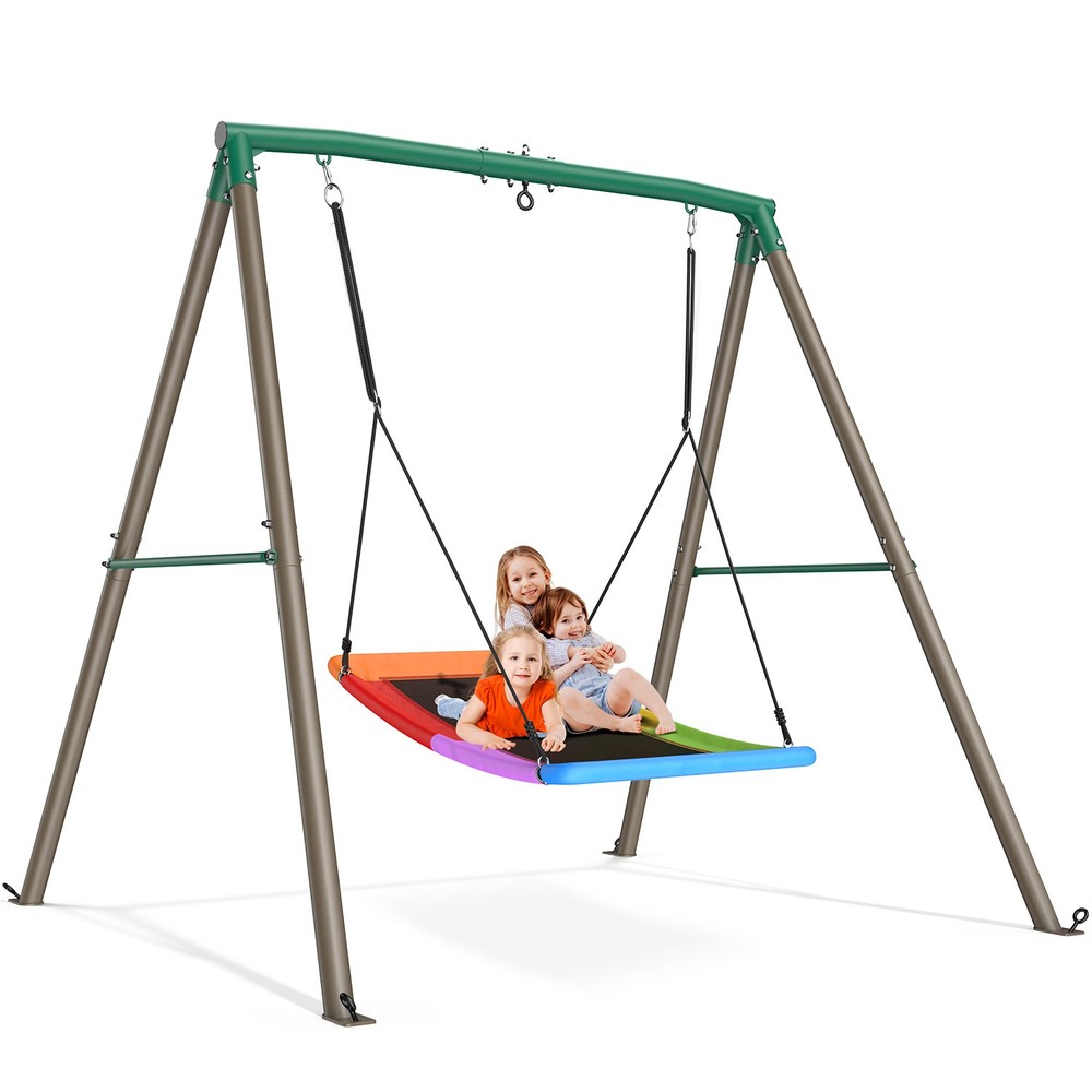 Trekassy 440lbs Heavy Duty A-Frame Metal Swing Set with 60″ Large Platform Swing