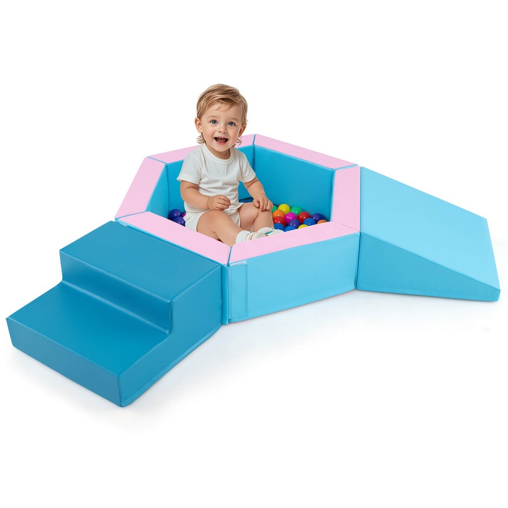 3 PCS Baby Foam Climbing Blocks w/Ball Pit Triangle Stair 100 Ocean Balls