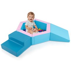 3 PCS Baby Foam Climbing Blocks w/Ball Pit Triangle Stair 100 Ocean Balls