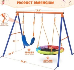 Pre-Owned Swing Set with Stand 2 Swings Kids Heavy Duty Metal A-Frame Outdoor