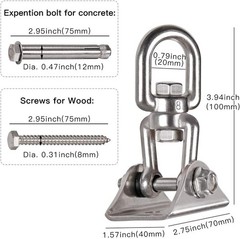 Heavy Duty Stainless Steel 360° Swivel Hook – 1000 lb Capacity for Hammocks, …