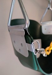 Green Full Bucket Toddler Swing Seat with Yellow Coated Chains.