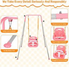 3-in-1 Toddler Swing Set, Foldable Indoor Outdoor Kids Swing, Removable Seat