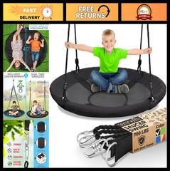40″ Outdoor Saucer Swing with Tree Hang Kit, Adjustable Ropes & Swivel Spinner f