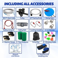 120FT Zipline for Backyard Kids and Adults Up to 400 lbs Zipline Trolley Kit
