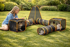 Outdoor Cat Tunnel Playset with Pop-Up Cubes & Tent – Portable Mesh Cat Playpen