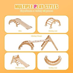 Triangle 5-in-1 Climbing Set 3x3x3ft Wooden Toddler Gym Montessori Arch