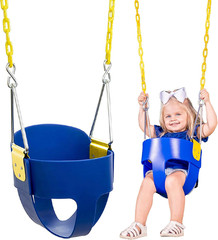 High Back Full Bucket Toddler Swing Seat, Blue | Plastic Coated Chains, Swing Se