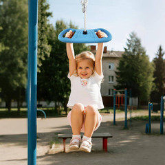3-In-1 Multi-Functional Swing Set with Disc Seat, Climbing Rope, Pull-Up Bar and