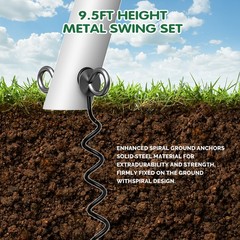 Hapfan 9.5ft Tall Heavy Duty Metal Outdoor Swing Set with 3 Swings & Trapeze Bar